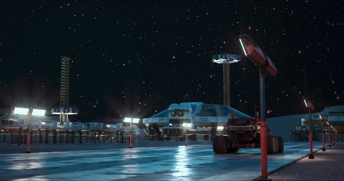 Exploration mission vehicle rides on Mars space base