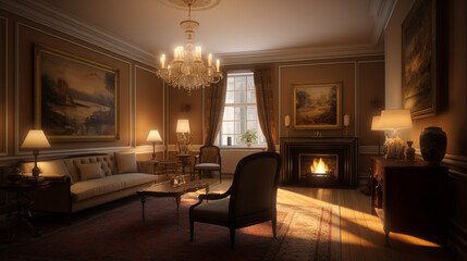 Fototapeta na wymiar a classic living room with a warm scheme, generative ai