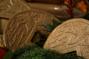 To celebrate the Chinese new year (lunar new year), decorations representing gold coins are placed as an auspicious symbol.