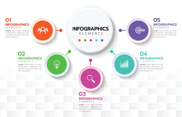 Circle infographics elements design. with 5 steps or option, Abstract business workflow