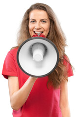 Woman with Loudspeaker Isolated