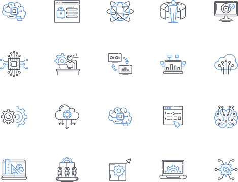 Platform software line icons collection. Integration, Compatibility, Scalability, Flexibility, Interoperability, Security, Optimization vector and linear illustration. Efficiency,Automation