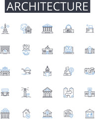 Architecture line icons collection. Engineering, Building, Designing, Planning, Construction, Layout, Structure vector and linear illustration. Infrastructure,Forming,Development outline signs set