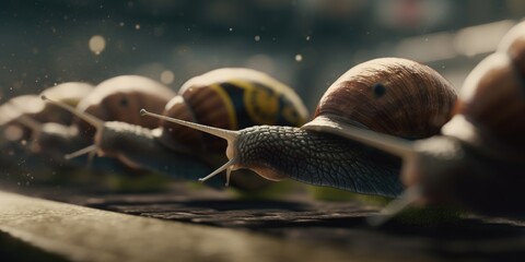 Gastropod Grand Prix - A Playful Scene of Snails Racing. Generative AI