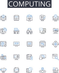 Computing line icons collection. Information Technology, Internet Nerking, Digital Connectivity, Data Management, Information Systems, Cyber Security, Web Development vector and linear illustration
