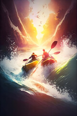 Credible_kayaking_sea_sunny_day_volumetric_lighting_cinematic_ - obrazy, fototapety, plakaty