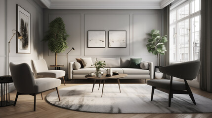 a minimalist living room with a cozy sofa, generative ai