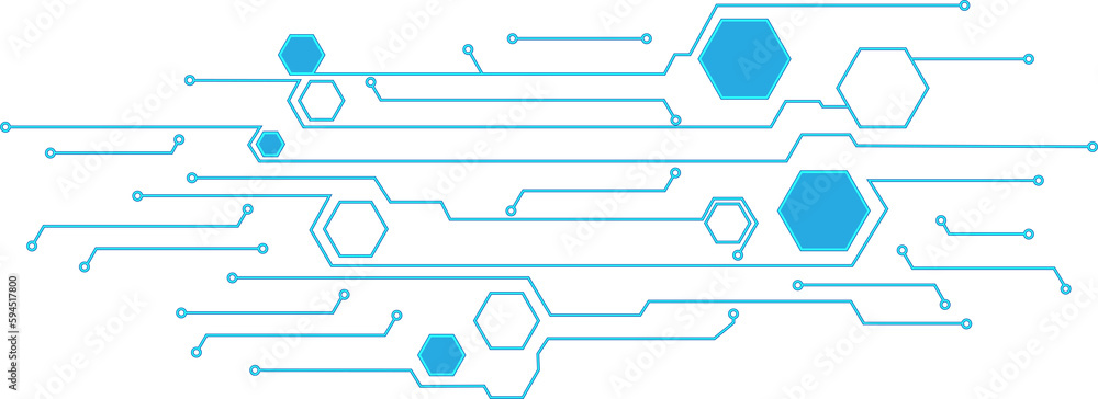 Fototapete Abstract blue computer technology background with circuit board and hexagon tech.illustration for elements