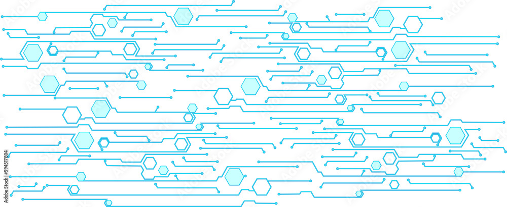 Poster abstract blue computer technology background with circuit board and hexagon tech.illustration for el