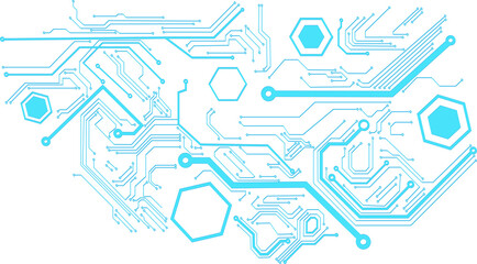 Abstract blue computer technology background with circuit board and hexagon tech.illustration for elements
