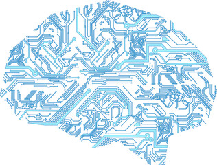 Ai brain of binary coding processing over blue line with circuit board and circle tech.illustration for elements