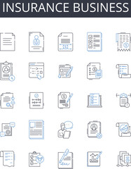 insurance business line icons collection. underwriting, assurance, coverage, indemnity, policy, protection, actuary vector and linear illustration. adjuster,agent,annuity outline signs set