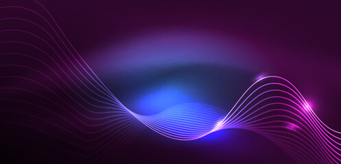 Shiny glowing neon wave. Neon light or laser show, electric impulse, power lines, techno quantum energy impulse, magic glowing dynamic lines