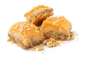 Tasty baklava isolated on white background, closeup