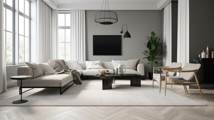 A modern living room with sleek lines, generative ai