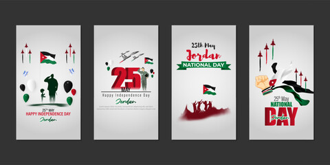 Vector illustration of Jordan National Day social media story feed set mockup template
