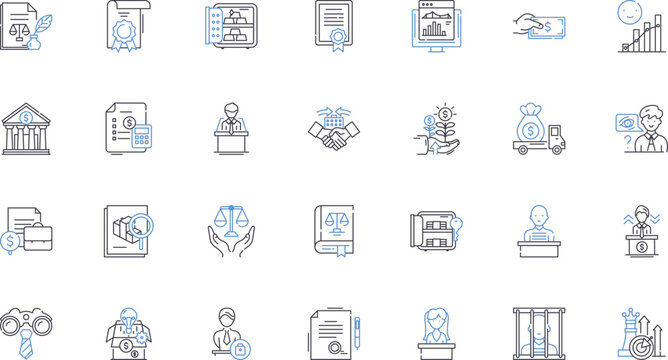 Savings And Loan Association Line Icons Collection. Financing, Investments, Deposits, Mortgages, Interest, Loans, Retirement Vector And Linear Illustration. Consolidation,Credit,Equity Outline Signs