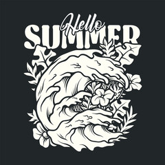 Obraz premium Tropical summer wave outline vector illustration