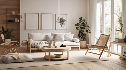 Fototapeta premium A Scandinavian-style living room, generative ai