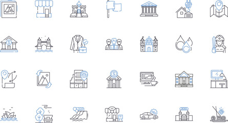 Commercial z line icons collection. Retail, Property, Office, Lease, Business, Investment, Warehouse vector and linear illustration. Plaza,Complex,Development outline signs set