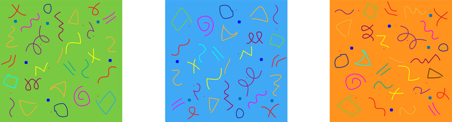 Fun colorful line doodle seamless pattern.Creative minimalist style art background for children or trendy design with basic shapes.