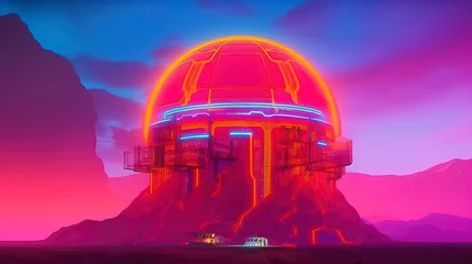 Crédence de cuisine en verre imprimé Roze Futuristic fantasy landscape sci-fi landscape with_planet illustration . Generative AI