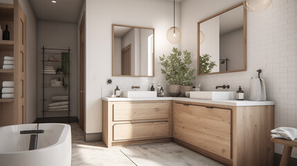 Fototapeta na wymiar A simple elegant bathroom with a neutral color scheme, generative ai