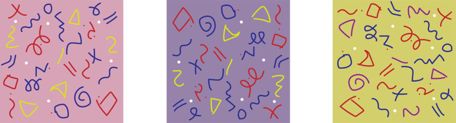 Fun colorful line doodle seamless pattern.Creative minimalist style art background for children or trendy design with basic shapes.