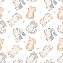 Seamless Pattern with Cute Cat Illustration Design
