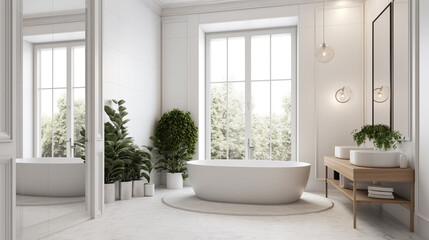 Fototapeta na wymiar A simple elegant bathroom with a white color scheme, generative ai