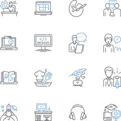 Social media manager line icons collection. Strategy, Content, Analytics, Engagement, Branding, Nerking, Posting vector and linear illustration. Advertising,Optimization,Hashtags outline signs set