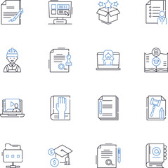Fototapeta premium Game design line icons collection. Mechanics, Gameplay, Immersion, Balancing, Story, Prototype, Iteration vector and linear illustration. Theme,Progression,Interactivity outline signs set