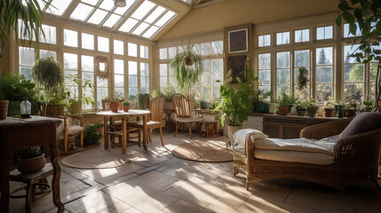 A traditional conservatory with plenty of natural light, generative ai