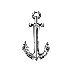 Sea anchor Hand drawn vector, line art anchor.