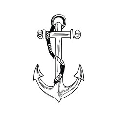 Sea anchor Hand drawn vector, line art anchor.