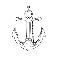 Sea anchor Hand drawn vector, line art anchor.