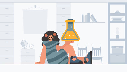 Unending woman holding chemical carafe, learning point. Trendy style, Vector Illustration