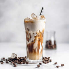 Photo of a cold coffee on a white background is pure elegance, perfectly capturing the clean, refreshing taste of the drink, with a backdrop that radiates sophistication.