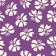 Simple floral vector seamless pattern. Light silhouette of flowers on a purple background. For fabric prints, textile products, home decor, clothing, men's shirt.