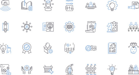 Technique and tactic line icons collection. Strategic, Pragmatic, Innovative, Resourceful, Agile, Analytical, Calculated vector and linear illustration. Systematic,Intuitive,Adaptable outline signs