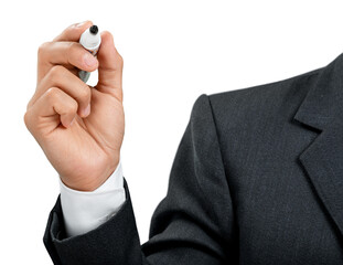 Closeup of a Businessman Writing on the Air