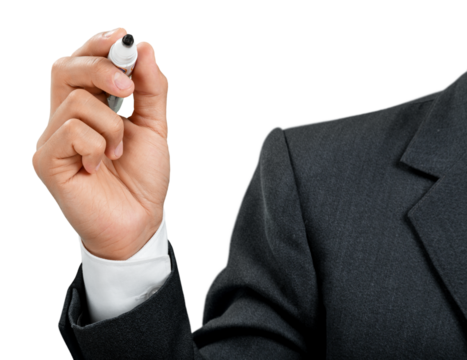 Closeup of a Businessman Writing on the Air