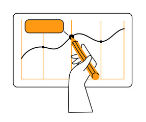 Hand draws growing graph, presentation with data