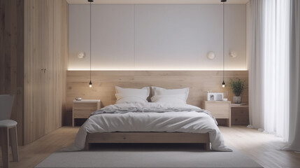 Fototapeta na wymiar Scandinavian minimalist with soft light interior design, generative ai
