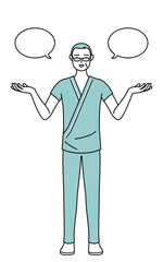 ふきだしつき、比較をする中年・シニア男性入院患者