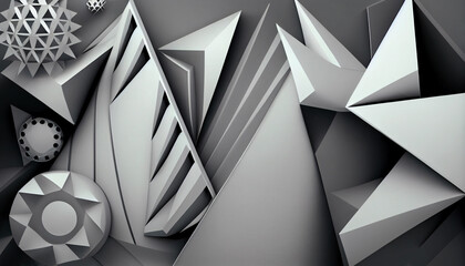 Generative AI, Futuristic Geometry - Grey and White Abstract Background