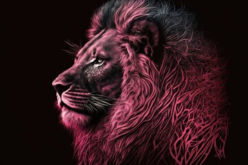 A close up of a lion on a black background created with Generative AI technology