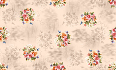 Fototapeta na wymiar Floral Pattern All Over- Flower All Over-Textile Design