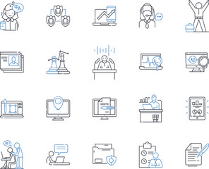 Functional company line icons collection. Efficiency, Productivity, Innovation, Streamlining, Collaboration, Synergy, Communication vector and linear illustration. Automation,Organization,Optimization