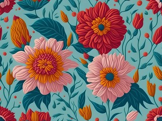 seamless pattern with flowers generated Ai